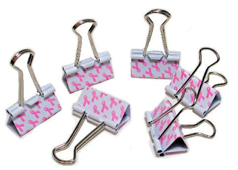 Pink Ribbon Binder Clips Set of 6