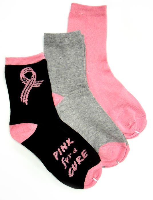 Breast Cancer Awareness 3 Pack Socks -Style 11