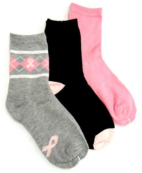 Breast Cancer Awareness 3 Pack Socks -Style 12