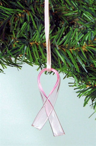 Breast Cancer Awareness Ribbon Ornament with Swarovski Crystals