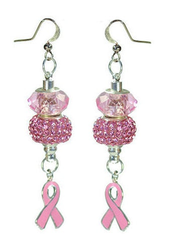 Pink Ribbon Bead Earrings