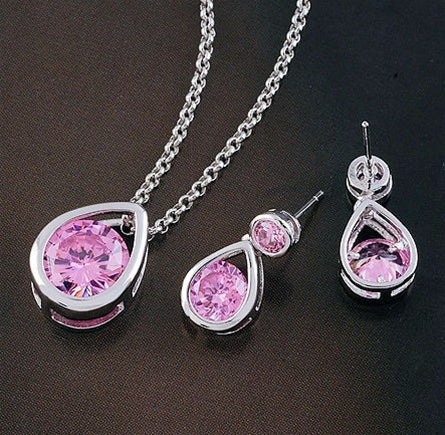 Pink Teardrop Pendant & Earring Set