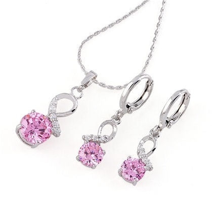 Pink Ribbon Cz Pendant & Earring Set