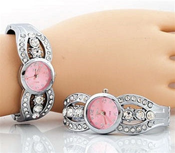 Pink Face Rhinestone Watch