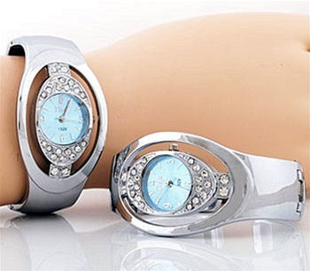 Blue Face Rhinestone Cuff Watch