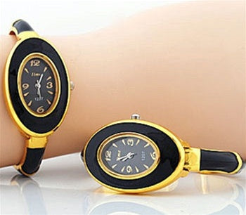 Black & Gold Oval Watch