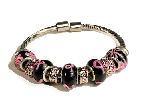 Pink Ribbon Flexible Bangle Bracelet