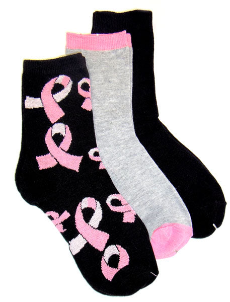 Breast Cancer Awareness 3 Pack Socks -Style 04