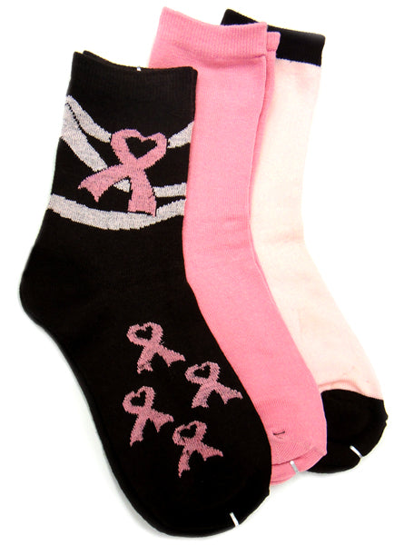 Breast Cancer Awareness 3 Pack Socks -Style 07