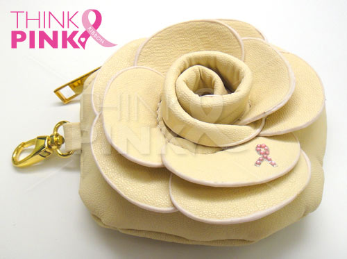 Pink Ribbon Beige Camellia Mini Wallet-Coin Purse