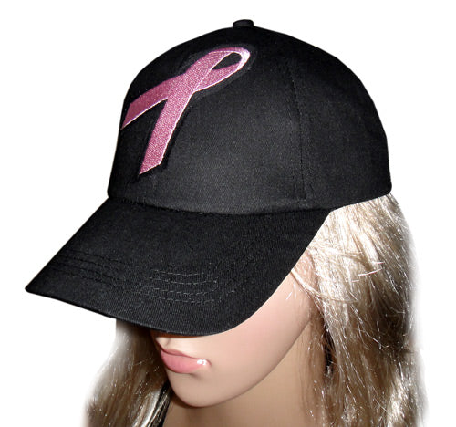 Pink Ribbon Black Cap - Breast Cancer Awareness