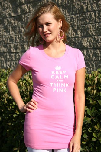 Keep Calm and Think Pink Round Neck T-Shirt -Pink