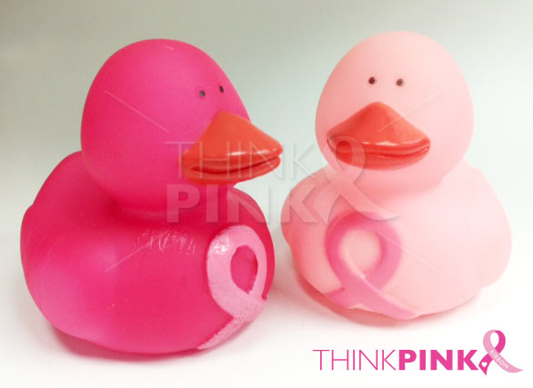 Two (2) Pink Ribbon Squeaking Bath Ducks