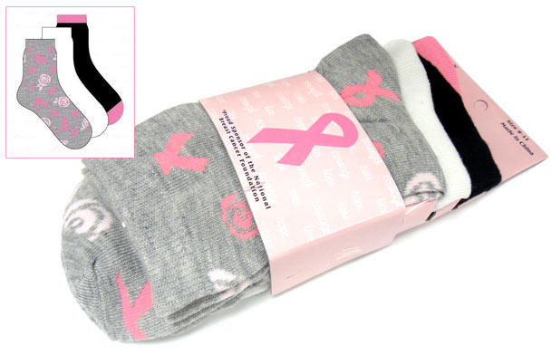 Breast Cancer Awareness 3 Pack Socks -Style 02