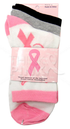 Breast Cancer Awareness 3 Pack Socks -Style 01