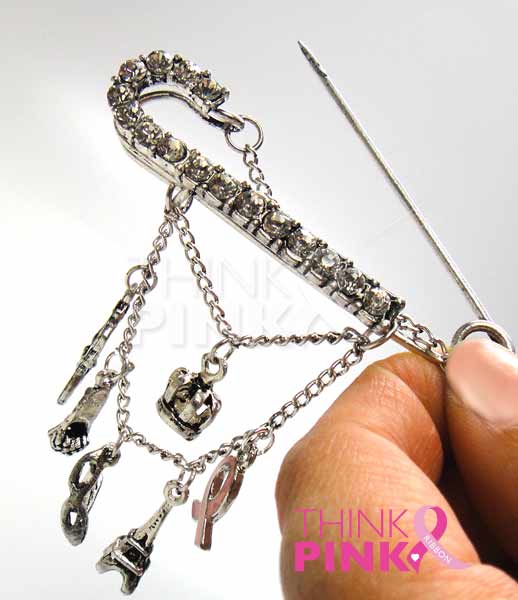Antique Style Long Charm Necklace - Brooch