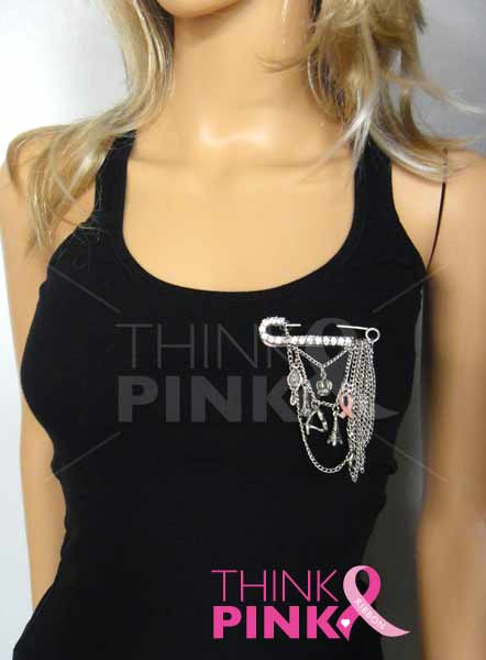 Antique Style Long Charm Necklace - Brooch