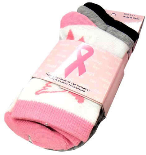 Breast Cancer Awareness 3 Pack Socks -Style 01
