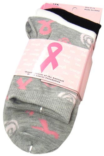 Breast Cancer Awareness 3 Pack Socks -Style 02