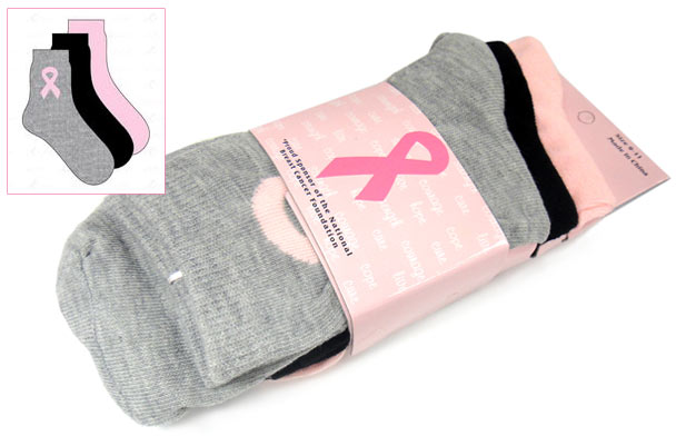 Breast Cancer Awareness 3 Pack Socks -Style 03