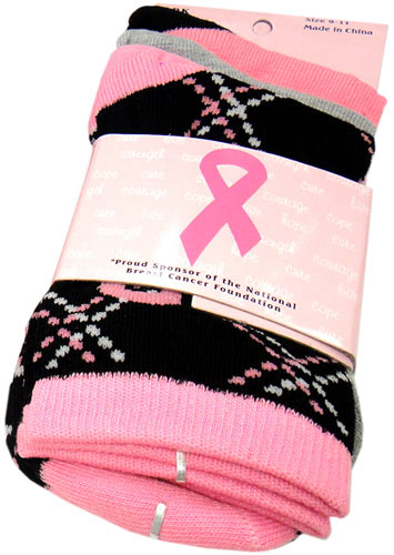 Breast Cancer Awareness 3 Pack Socks -Style 12