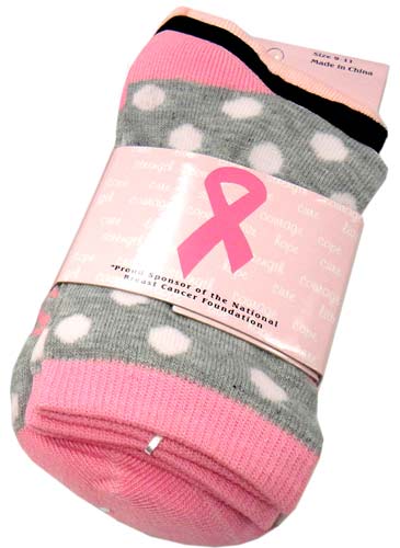 Breast Cancer Awareness 3 Pack Socks -Style 09