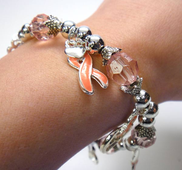 Pink Ribbon Heart Charm Bracelet - Find A Cure