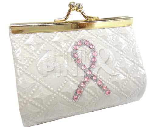 Pink Ribbon White Coin Purse