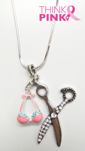 Pink Bra and Scissor Necklace