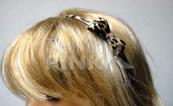 Breast Cancer Pink Ribbon Headband-Gold Leopard