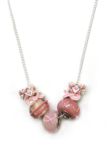 Pink Ribbon Bead Necklace