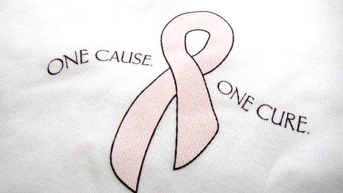 "One Cause One Cure" Round Neck Pink 3-4 Sleeves White T-shirt - Small
