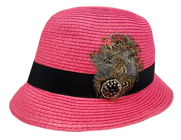 Fuchsia Pink Bucket Hat w-Black Band & Feather