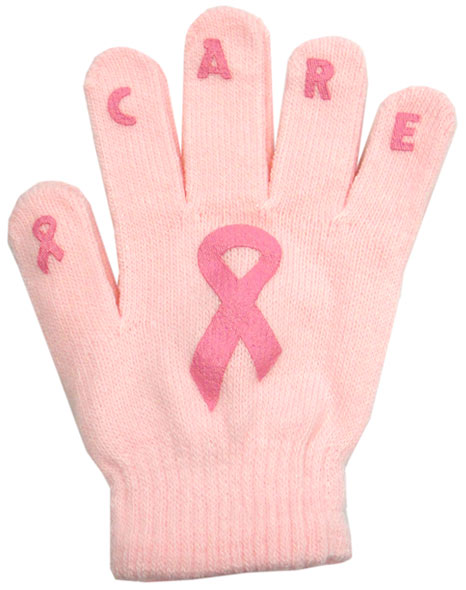 Ladies Non-Skid Pink Ribbon Gloves "Care" - Style 02