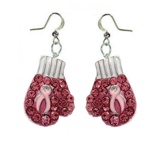 Pink Ribbon Boxing Glove Dangling Earrings