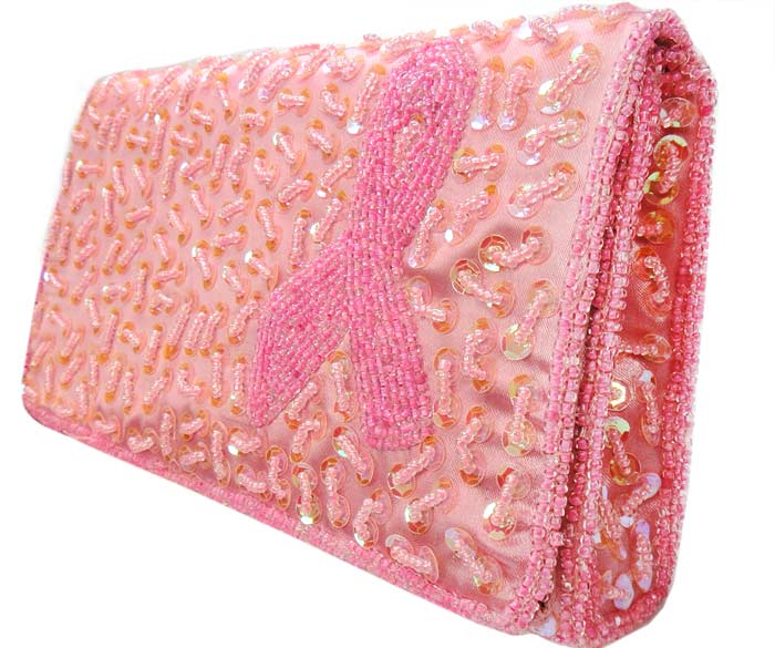 Breast Cancer Pink Ribbon Evening Bag - Beads Design