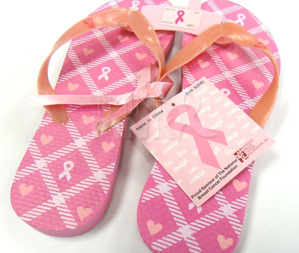 Pink Ribbon Flip Flops - Think Pink Hearts