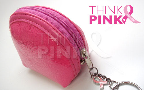 Breast Cancer Coin Purse With Pink Ribbon Charm & Key Chain