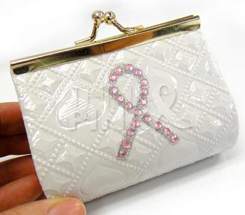 Pink Ribbon White Coin Purse