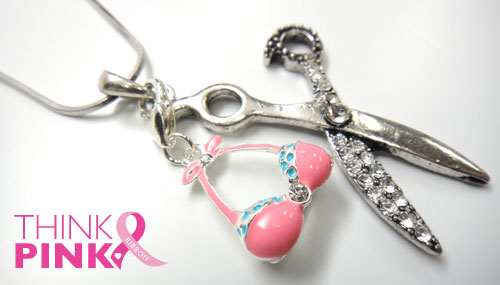 Pink Bra and Scissor Necklace