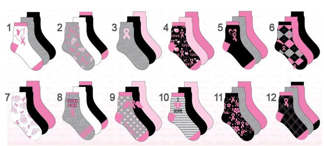 Breast Cancer Awareness 3 Pack Socks -Style 07