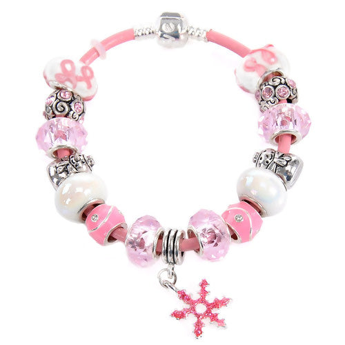 Snowflake Charm Christmas Theme Pink Leather Bracelet