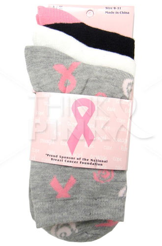 Breast Cancer Awareness 3 Pack Socks -Style 02