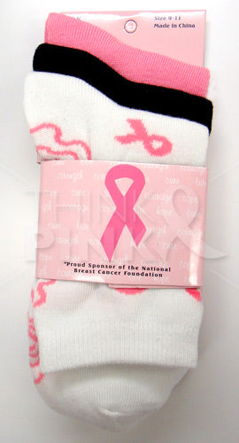 Breast Cancer Awareness 3 Pack Socks -Style 07