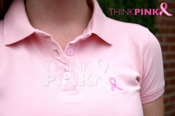 Ladies Pink Ribbon Polo Shirt -Pink