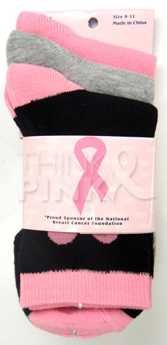 Breast Cancer Awareness 3 Pack Socks -Style 05