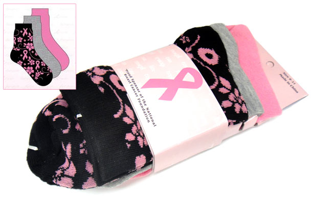 Breast Cancer Awareness 3 Pack Socks -Style 11