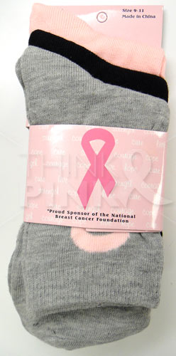 Breast Cancer Awareness 3 Pack Socks -Style 03