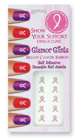Breast Cancer Awareness Pink Ribbon Glamour Nail Jewels