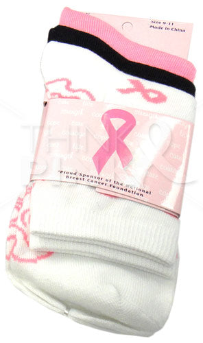 Breast Cancer Awareness 3 Pack Socks -Style 07